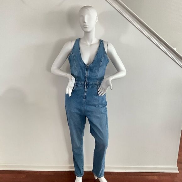 New We The Free Crvy Queens Court Blue Denim Overalls XL - Picture 3 of 10
